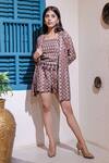 Buy_Soniya G_Pink Cotton Blend Embroidery Stripes Topsquare Geometric Pattern And Pant Set _at_Aza_Fashions