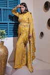 Shop_Soniya G_Yellow Cotton Blend Embroidery Stripes Round Pattern Pant Saree With Blouse _at_Aza_Fashions