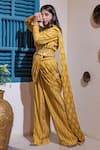 Soniya G_Yellow Cotton Blend Embroidery Stripes Round Pattern Pant Saree With Blouse _Online_at_Aza_Fashions