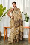 Buy_Ruchira Nangalia_Brown Chanderi Ajrakh Print Saree_at_Aza_Fashions