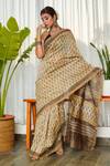 Shop_Ruchira Nangalia_Brown Chanderi Printed Ajrakh Saree  _at_Aza_Fashions