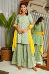 Buy_Ruchira Nangalia_Green Kurta And Pants 100% Cotton Printed Floral Round Sharara Set  _at_Aza_Fashions