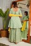 Shop_Ruchira Nangalia_Green Kurta And Pants 100% Cotton Printed Floral Round Sharara Set  _at_Aza_Fashions