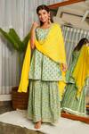 Buy_Ruchira Nangalia_Green Kurta And Pants 100% Cotton Printed Floral Round Sharara Set  _Online_at_Aza_Fashions