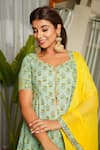 Ruchira Nangalia_Green Kurta And Pants 100% Cotton Printed Floral Round Sharara Set  _at_Aza_Fashions