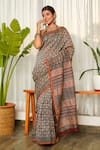 Buy_Ruchira Nangalia_Black Chanderi Printed Bagru Saree  _at_Aza_Fashions