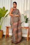 Shop_Ruchira Nangalia_Black Chanderi Printed Bagru Saree  _at_Aza_Fashions