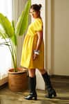 Shop_Ruchira Nangalia_Yellow 100% Cotton Plain Square Neck Short Dress _Online_at_Aza_Fashions