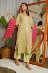 Buy_Ruchira Nangalia_Green Kurta And Pants 100% Cotton Printed Floral V Neck Set  _at_Aza_Fashions