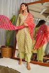 Buy_Ruchira Nangalia_Green Kurta And Pants 100% Cotton Printed Floral V Neck Set  _Online_at_Aza_Fashions