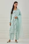 Buy_Rashi Jain_Green Chanderi Embroidery Sequins Scoop Neck Galiyari Kurta Pant Set _at_Aza_Fashions