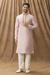 Buy_Arihant Rai Sinha_Pink Art Silk Embroidered Floral Mandarin Collar Kurta _at_Aza_Fashions