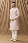 Arihant Rai Sinha_Pink Art Silk Embroidered Floral Mandarin Collar Kurta _Online_at_Aza_Fashions