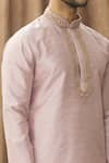 Shop_Arihant Rai Sinha_Pink Art Silk Embroidered Floral Mandarin Collar Kurta _Online_at_Aza_Fashions