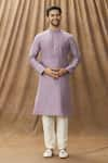 Buy_Arihant Rai Sinha_Purple Kurta Art Silk Embroidered Floral Mandarin Collar Set _at_Aza_Fashions