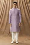 Buy_Arihant Rai Sinha_Purple Kurta Art Silk Embroidered Floral Mandarin Collar Set _Online_at_Aza_Fashions