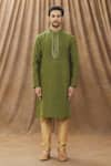 Buy_Arihant Rai Sinha_Green Kurta Art Silk Embroidered Floral Mandarin Collar Set _Online_at_Aza_Fashions