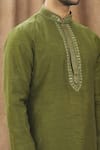 Shop_Arihant Rai Sinha_Green Kurta Art Silk Embroidered Floral Mandarin Collar Set _Online_at_Aza_Fashions