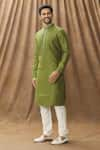 Arihant Rai Sinha_Green Kurta Art Silk Embroidered Floral Mandarin Collar Set _Online_at_Aza_Fashions