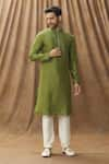 Shop_Arihant Rai Sinha_Green Kurta Art Silk Embroidered Floral Mandarin Collar Set _Online_at_Aza_Fashions