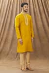 Arihant Rai Sinha_Gold Kurta Art Silk Embroidered Floral Mandarin Collar Set _Online_at_Aza_Fashions