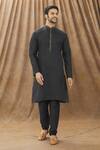 Arihant Rai Sinha_Black Handloom Cotton Embroidery Mandarin Collar Kurta _Online_at_Aza_Fashions