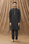 Buy_Arihant Rai Sinha_Black Handloom Cotton Embroidery Mandarin Collar Kurta _Online_at_Aza_Fashions
