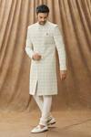 Arihant Rai Sinha_Grey Sherwani Art Silk Embroidered Floral Thread Set _Online_at_Aza_Fashions