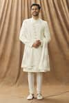 Buy_Arihant Rai Sinha_Cream Sherwani And Stole Art Silk Embroidered Floral Set _at_Aza_Fashions