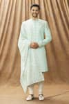 Buy_Arihant Rai Sinha_Green Sherwani And Stole Art Silk Floral Pattern Set _at_Aza_Fashions