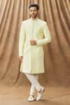 Buy_Arihant Rai Sinha_Yellow Sherwani Art Silk Embroidery Thread Work With Churidar _at_Aza_Fashions