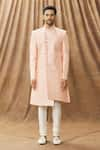 Buy_Arihant Rai Sinha_Peach Sherwani Art Silk Embroidery Thread Work With Churidar _Online_at_Aza_Fashions