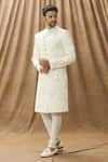 Arihant Rai Sinha_Cream Sherwani Art Silk Floral Pattern With Churidar _Online_at_Aza_Fashions