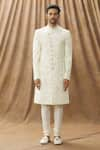 Buy_Arihant Rai Sinha_Cream Sherwani Art Silk Floral Pattern With Churidar _Online_at_Aza_Fashions