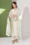 Buy_Neelu Sethi_Off White Chanderi And Cotton Lining Shantoon Embroidery Notched Kurta Pant Set _at_Aza_Fashions