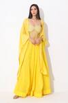 Buy_Neelu Sethi_Yellow Organza Net And Georgette Lining Shantoon Embroidery Cape Lehenga Set _at_Aza_Fashions