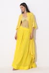 Shop_Neelu Sethi_Yellow Organza Net And Georgette Lining Shantoon Embroidery Cape Lehenga Set _at_Aza_Fashions