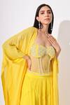 Buy_Neelu Sethi_Yellow Organza Net And Georgette Lining Shantoon Embroidery Cape Lehenga Set _Online_at_Aza_Fashions