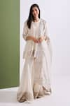 Buy_Neelu Sethi_Off White Chanderi Embroidered Zari And Sequin Work Round Peplum Kurta Gharara Set _at_Aza_Fashions