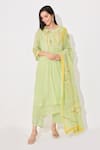 Buy_Neelu Sethi_Green Kurta Chinon Chiffon Embroidered Cord And Sequin Work Notched Anarkali Set _at_Aza_Fashions