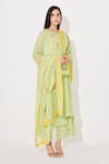 Shop_Neelu Sethi_Green Kurta Chinon Chiffon Embroidered Cord And Sequin Work Notched Anarkali Set _at_Aza_Fashions