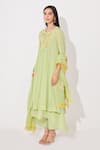 Neelu Sethi_Green Kurta Chinon Chiffon Embroidered Cord And Sequin Work Notched Anarkali Set _Online_at_Aza_Fashions