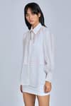 World of Ra_White Material Organza Embroidery Thread Work Shirt Collar Vest_Online_at_Aza_Fashions