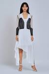 Buy_World of Ra_White Material Organza Embroidery Thread Work Open Cropped Blazer_at_Aza_Fashions