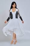 World of Ra_White Material Organza Embroidery Thread Work Open Cropped Blazer_Online_at_Aza_Fashions