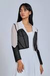 Buy_World of Ra_White Material Organza Embroidery Thread Work Open Cropped Blazer_Online_at_Aza_Fashions