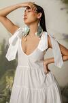 Shop_The Iaso_White 100% Cotton Leaf Neck Tiered Dress _Online_at_Aza_Fashions