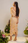 Shop_THE IASO_Orange Cotton Checkered Sweetheart Neck Pattern Dress _at_Aza_Fashions