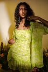 The Iaso_Green Viscose Crepe Floral Collared Neck Pattern Shirt _Online_at_Aza_Fashions