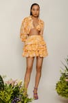 Buy_The Iaso_Orange Saki Floral Pattern Linen Jacket_at_Aza_Fashions